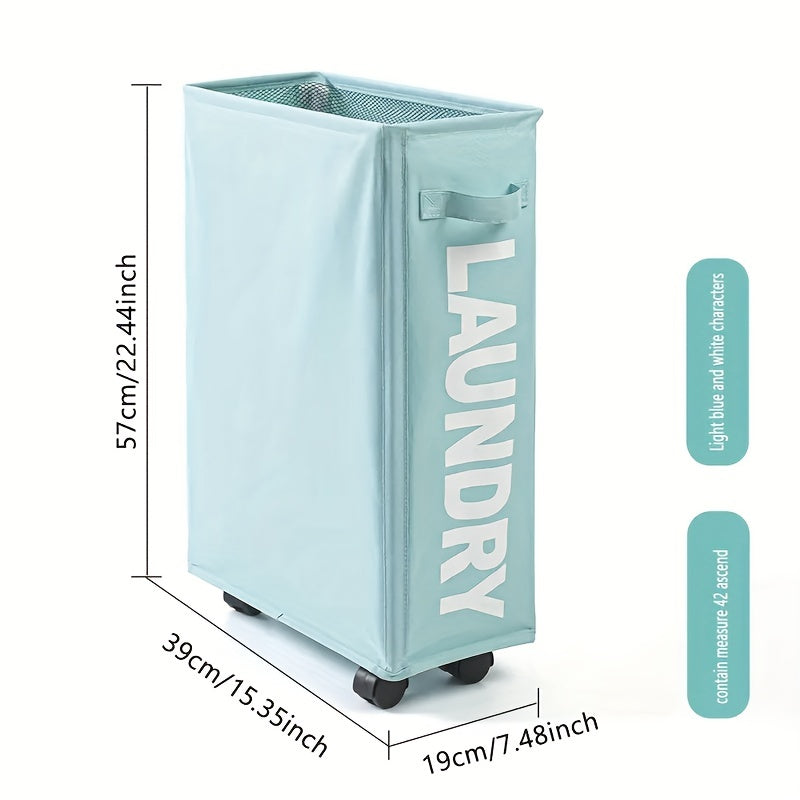 Get organized with our sleek and convenient Narrow Slim Laundry Basket on Wheels! Measuring 55.88cm, this hamper is perfect for tight spaces and features a collapsible design for easy storage. The drawstring mesh cover keeps clothes contained, while the