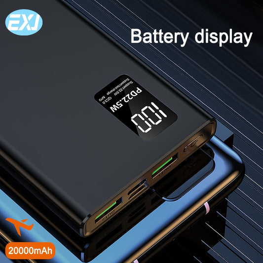 EXJ 20000mAh Portable Power Bank with 22.5W Fast Charge, 2 USB 3.0 Type C QC PD, LED Display, compatible with iPhone 12 Pro, Android, Samsung S24.