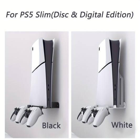 PS5 Slim Wall Mount Holder for Console and Controllers, Steel Vertical Stand with Screw Fixing.