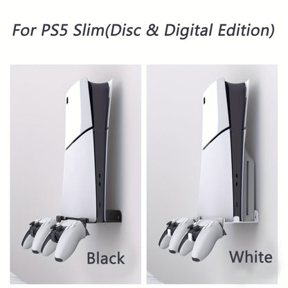 PS5 Slim Wall Mount Holder for Console and Controllers, Steel Vertical Stand with Screw Fixing.