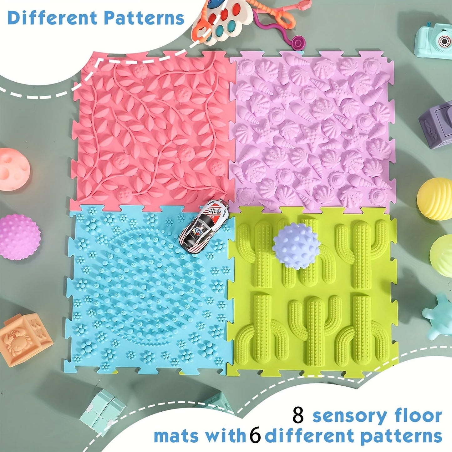 Set of 6 Interlocking Floor Mats with Foam Edgings, Soft Anti-Slip Puzzle Area Rug Playmat, Square Tiles for Room Decor