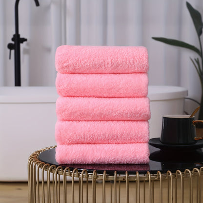 Set of 5 soft polyester hand towels, quick-drying and absorbent for bathroom or spa use, unscented.