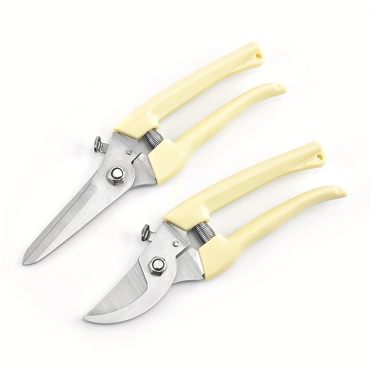 Set of garden pruning shears with sharp blades for cutting flowers, trimming plants, bonsai, and picking fruits.