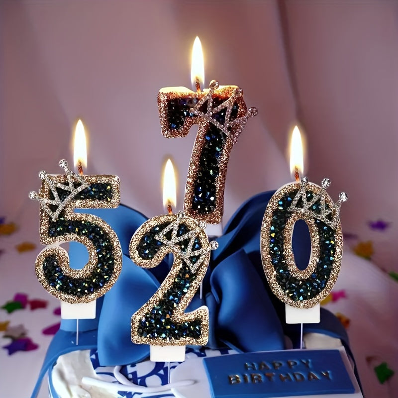 Large birthday cake candles with crown metallic powder, sparkling number candles for children's birthday parties or weddings.