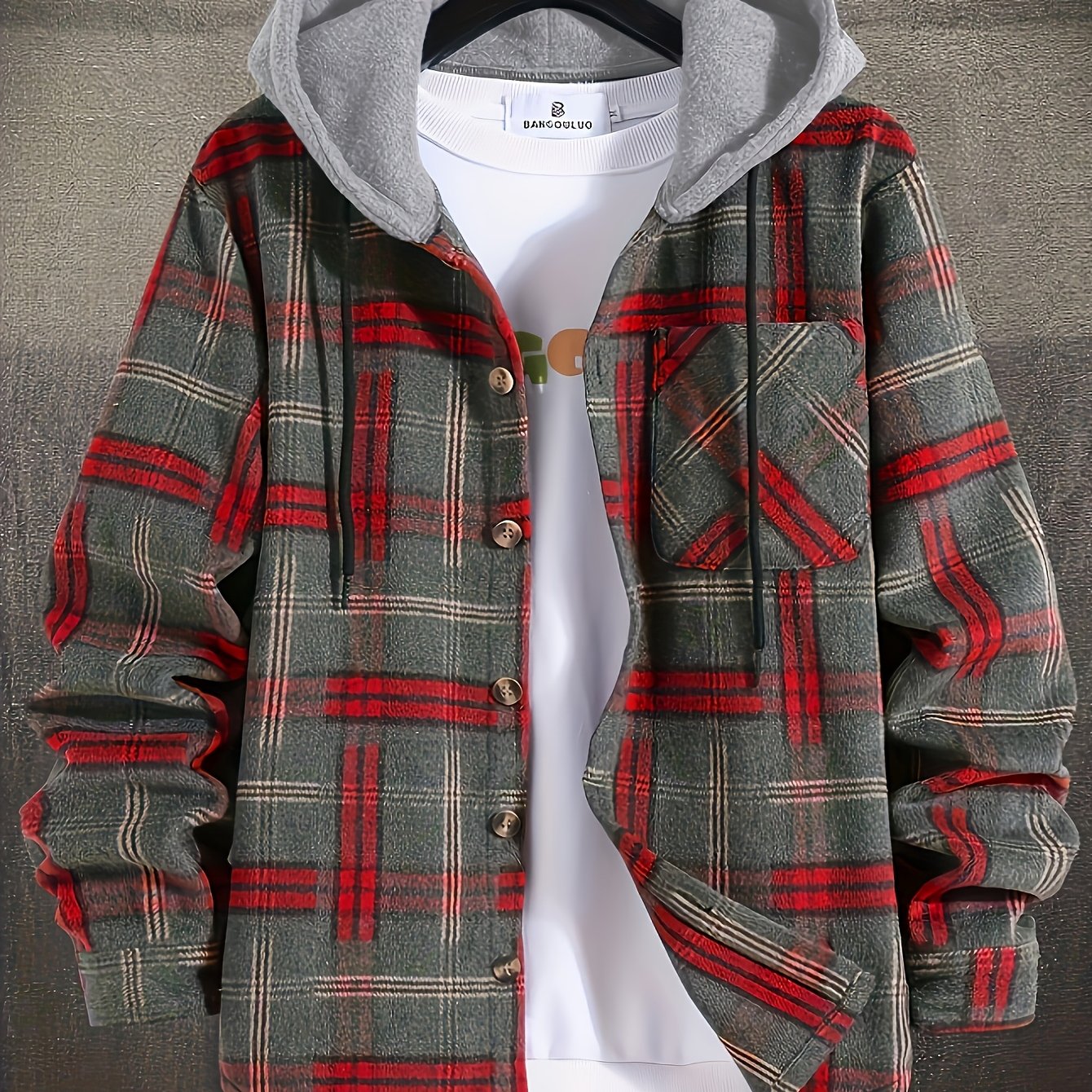 Stylish and versatile men's plus-size jacket with a Harajuku-inspired plaid pattern, faux two-piece design, and color-blocking. Perfect for everyday wear.