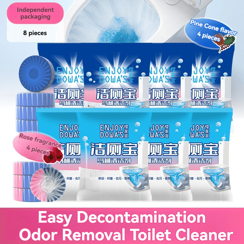 Experience the refreshing Botanical Breeze Toilet Bowl Cleaner Tablets from DOWA with 8 pieces - 4 in Rose and 4 in Pine scents. Transform your bathroom into a tranquil oasis with nature's soothing fragrances. Utilizing Fine Cone Flower Technology, these