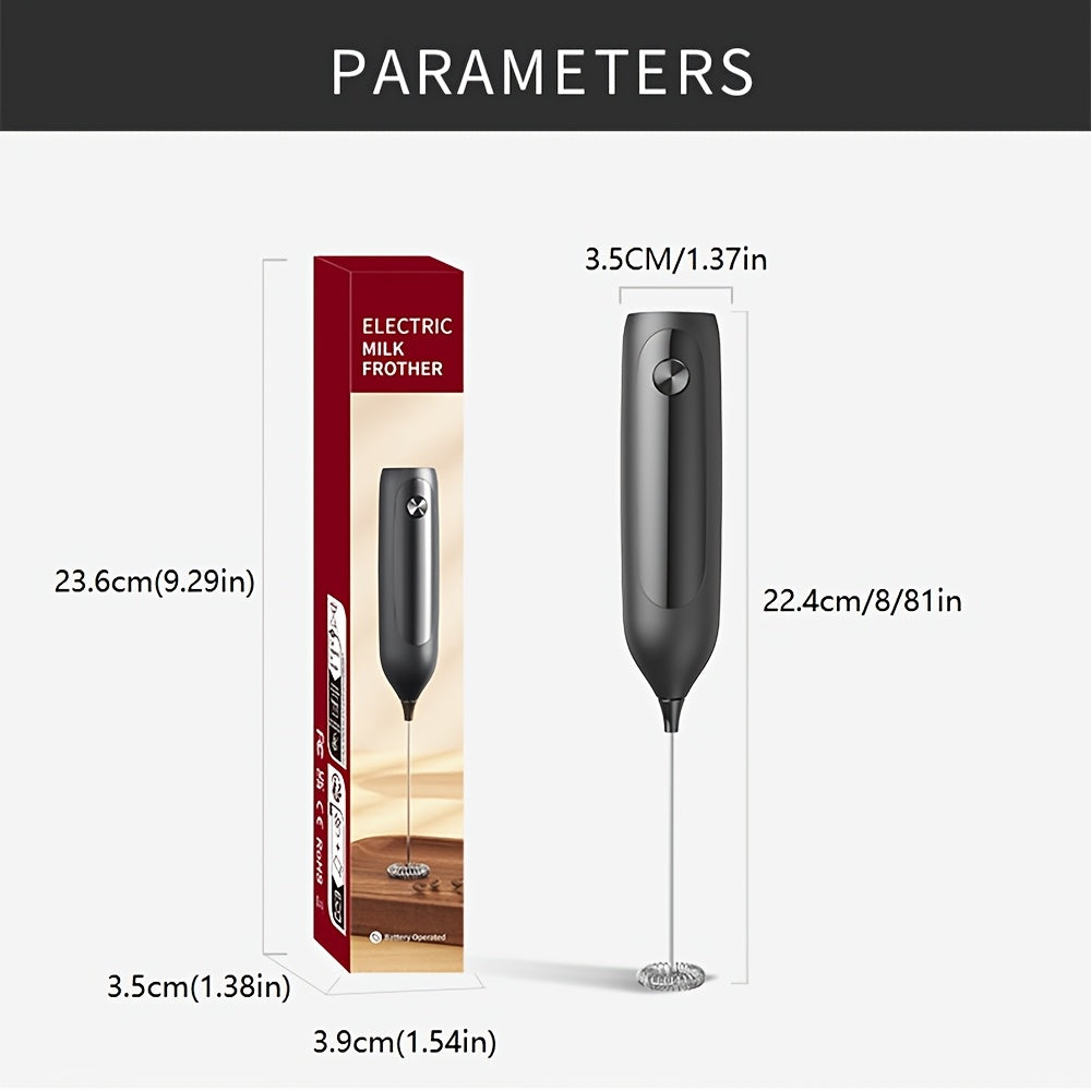 This handheld coffee frother is an electric milk frother that can also be used as a manual foam maker. It is constructed with a combination of metal and plastic materials. Please note that it requires 2 AA batteries (not included) as it is a dry