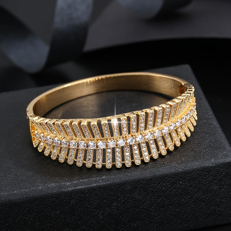 An elegant and stylish zirconia-encrusted bracelet with a chic hollow design