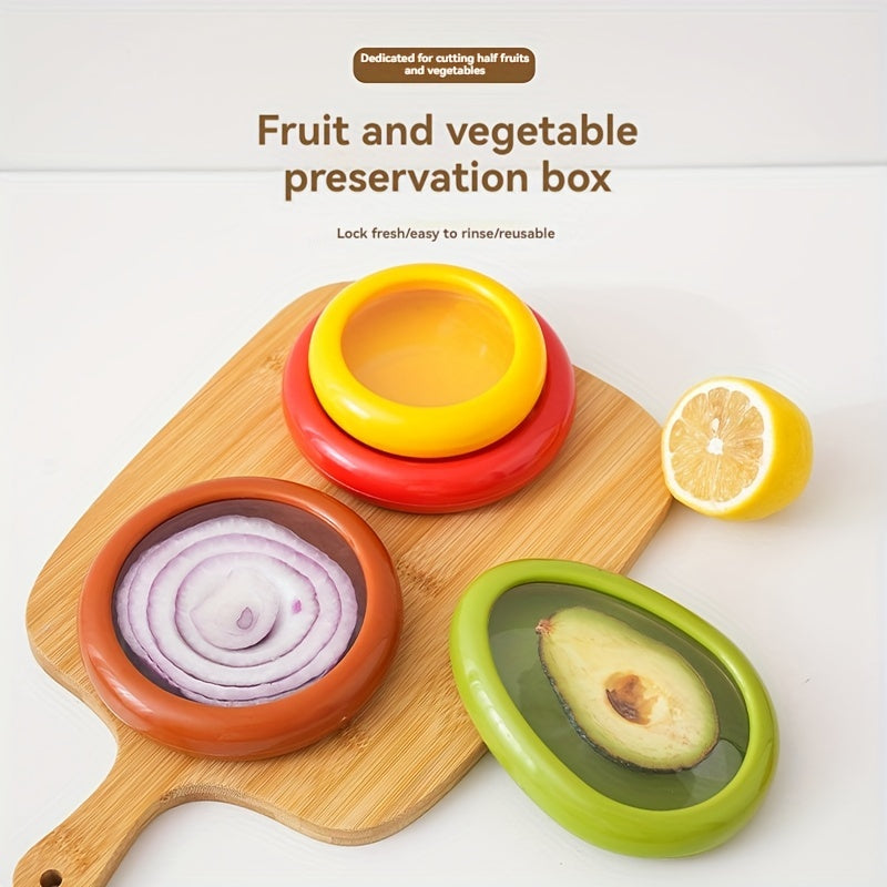 Set of 1 to 4 Reusable Food Freshness Preservation Pods with Stretchable TPU Lids - Plastic Containers for Storing Avocado, Lemon, Onion, Tomato - Washable and Food-Safe Fruit and Vegetable Keeper