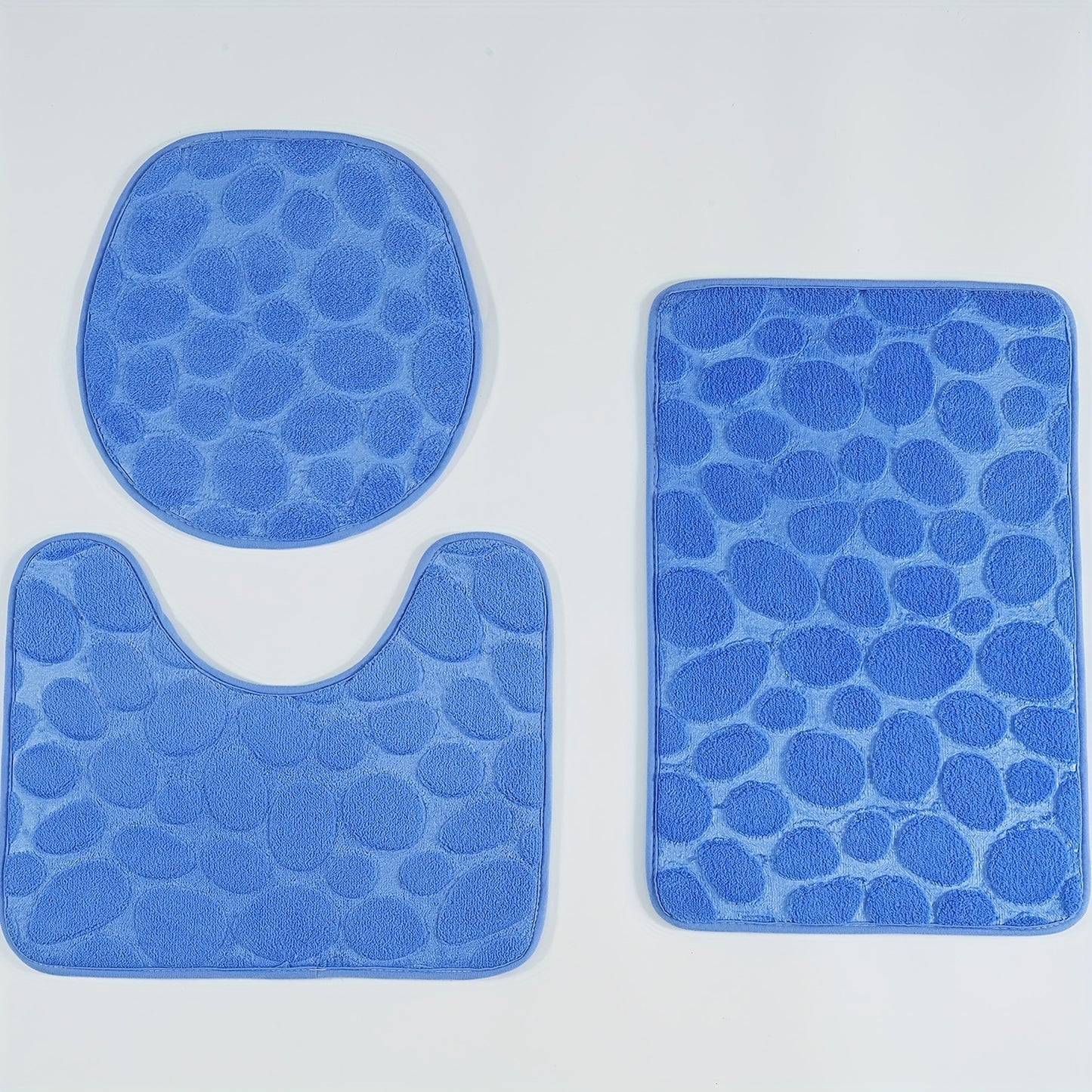 3pcs Plush Coral Fleece Bath Mat Set - Soft, Absorbent & Non-Slip with PVC Backing, Machine Washable, Hexagonal Pebble Design, Low Pile, Modern Bathroom Accessories.