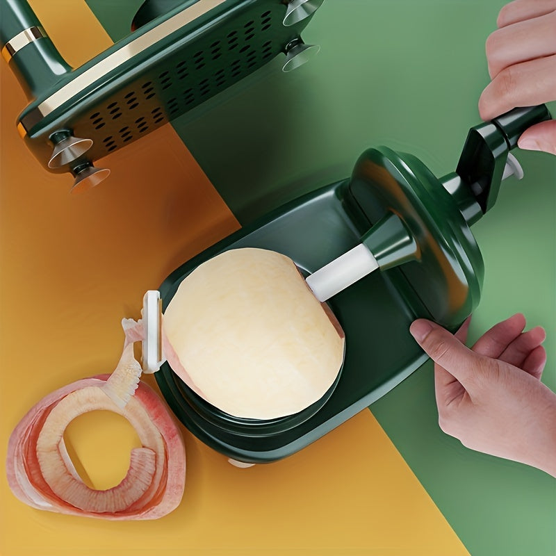 Manual apple peeler with easy-grip handle - effortlessly slice and core fruits with automatic rotation, made from durable plastic for your kitchen needs.