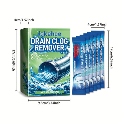 The Jakehoe 6-Pack Pipe Diameter Pipe Clog Remover is a high-powered drain cleaner designed for use in RVs, kitchens, and bathrooms. Its safe formula provides powerful odor control and prevention, making it easy to use with quick results.