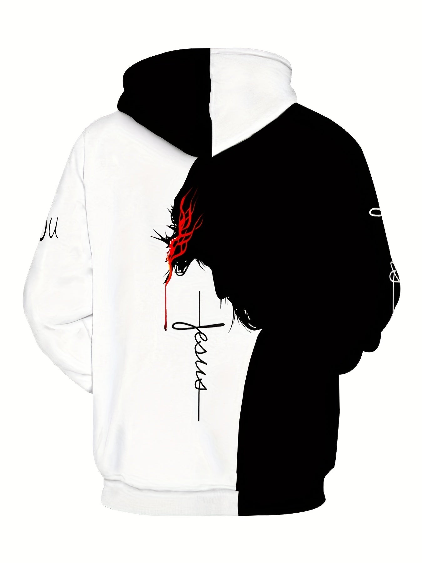 Oversized hooded sweatshirt with animal print in contrasting colors for plus size men's autumn/winter fashion.