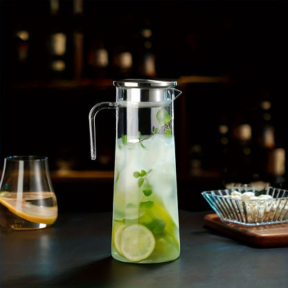 Large capacity ice bucket beverage pitcher made of durable and transparent polycarbonate with filter lid and easy pour spout for cold drinks, beer.