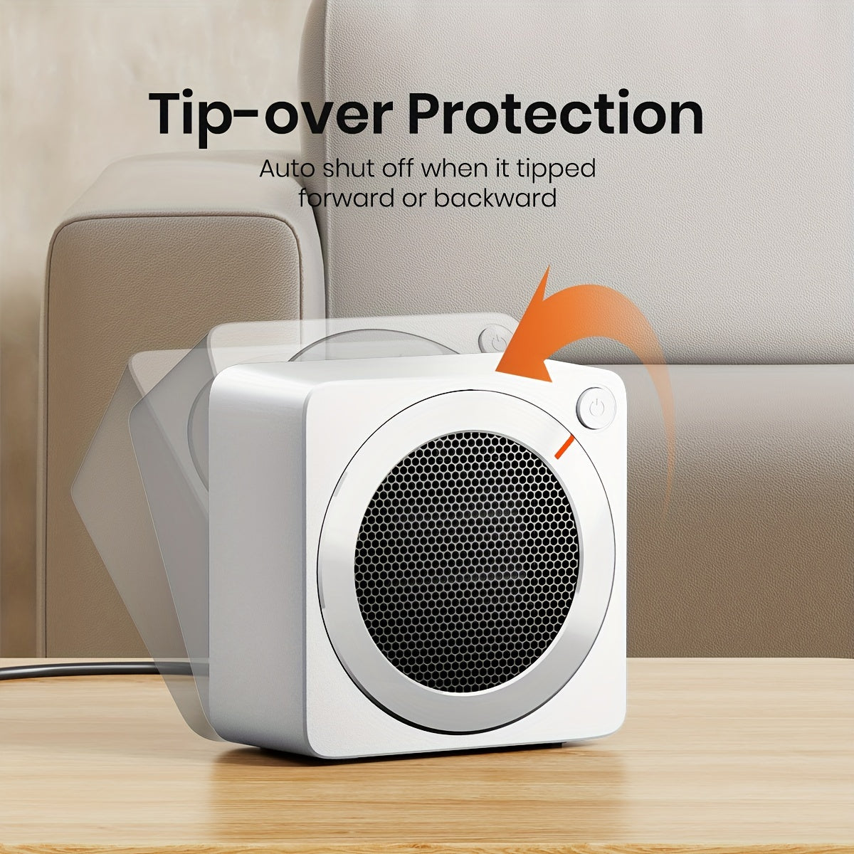 Compact GAIATOP space heater with thermostat, quiet fan, and energy-saving design for indoor use.