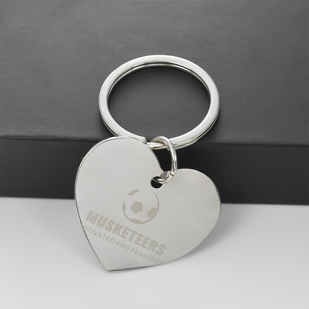 This listing is for a pack of 10 laser-engraved keychains made from double-sided glossy stainless steel in various shapes including round and heart. These keychains are designed to hang securely with a dog's name and other information engraved on the