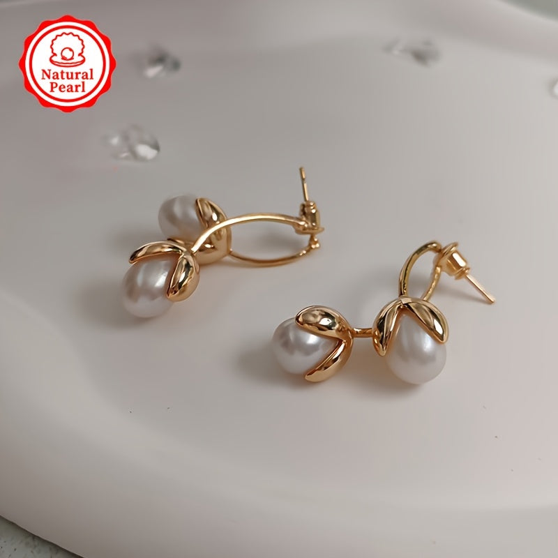 Vintage and elegant pearl drop and dangle earrings for women with natural freshwater pearls, measuring 8mm. Made with alloy ear needles and no plating. Features June birthstone. Comes in a gift box, perfect for daily wear. Includes one pair.