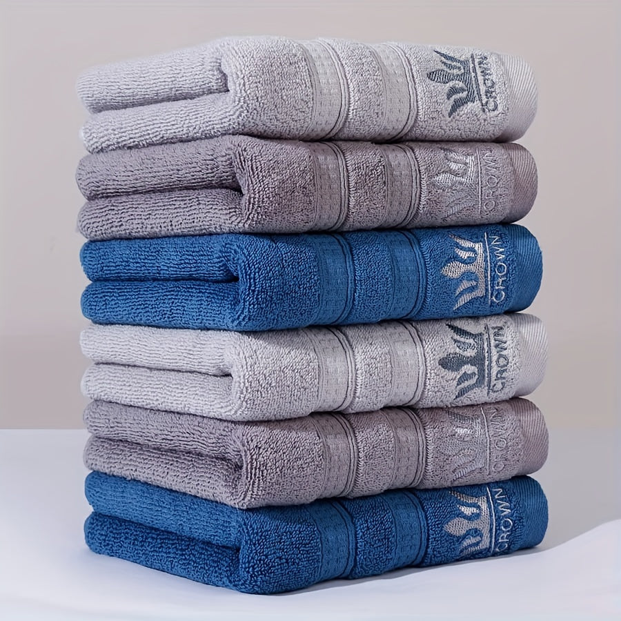 6-piece set of pure cotton face washing towels with crown pattern embroidery, suitable for home use in bathroom and dressing room.