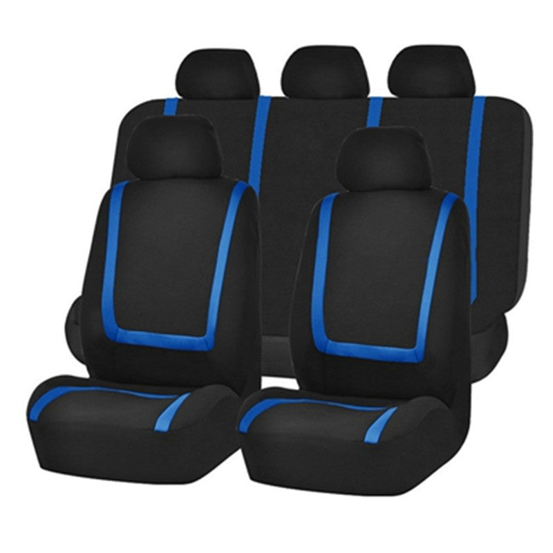 Nine-piece car seat set with patchwork design.