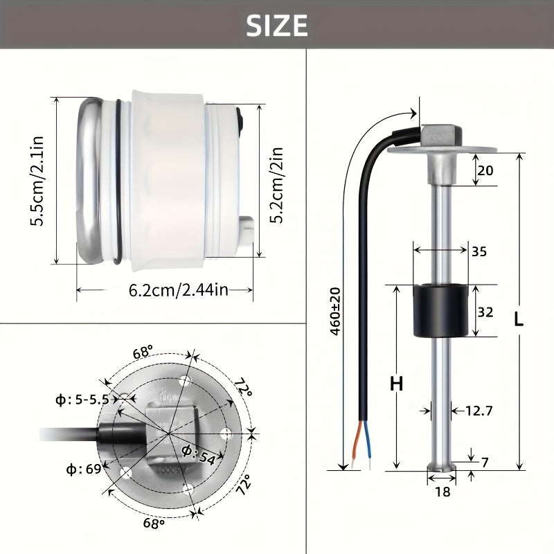 Car fuel gauge oil level sensor with stainless steel design for RV, taxi, yacht, and auto supplies (100mm-381mm/38.1cm)