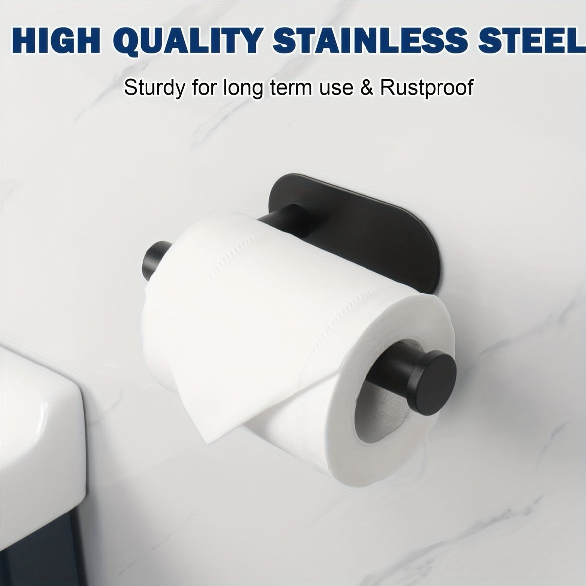 Wall-mounted cling film storage rack in black color made of stainless steel, no need for punching holes. Can be used as a paper towel holder, toilet paper holder, napkin holder, or bathroom toilet holder.