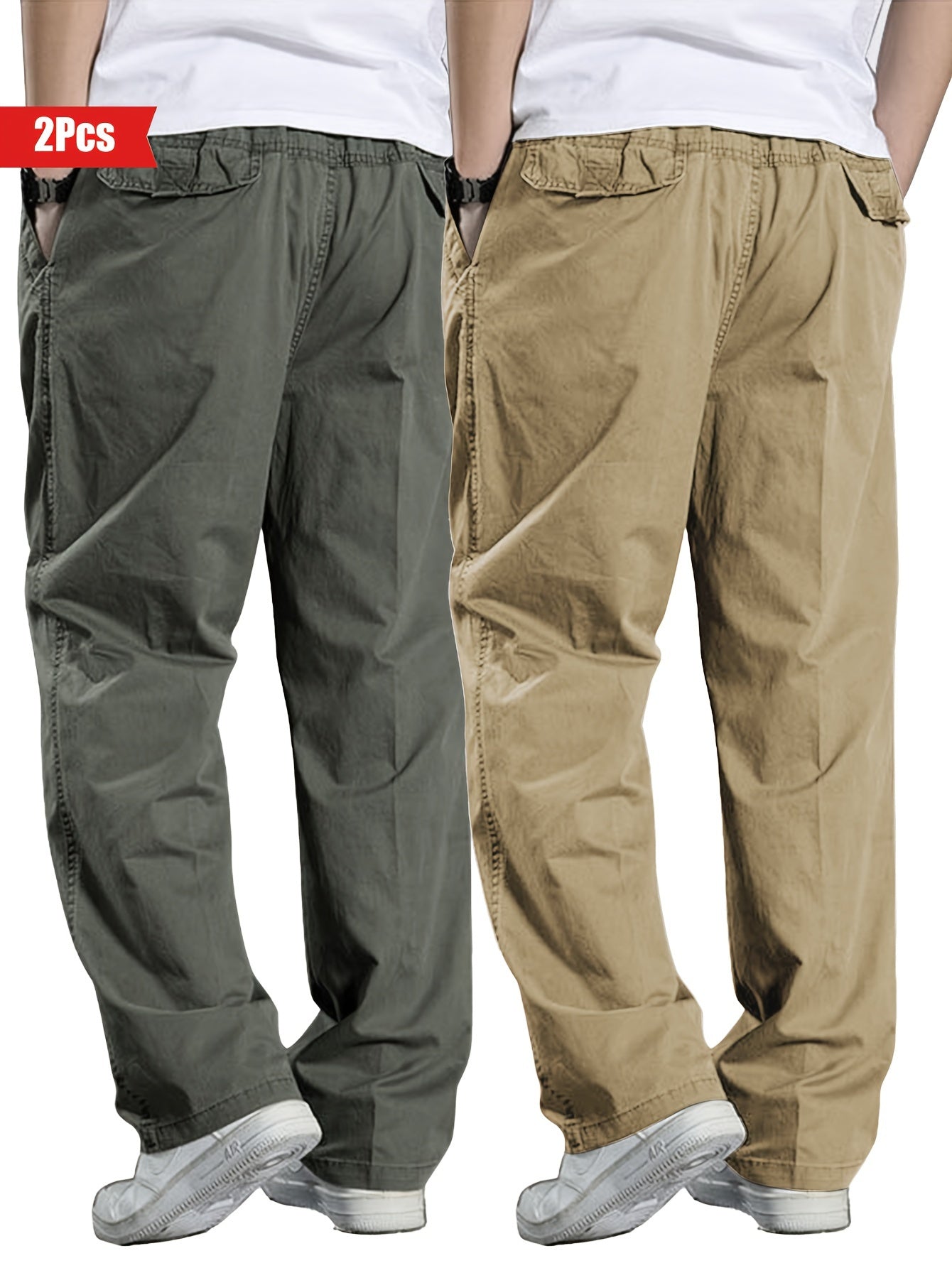 2 pure cotton casual pants for men, solid color, suitable for outdoor wear.