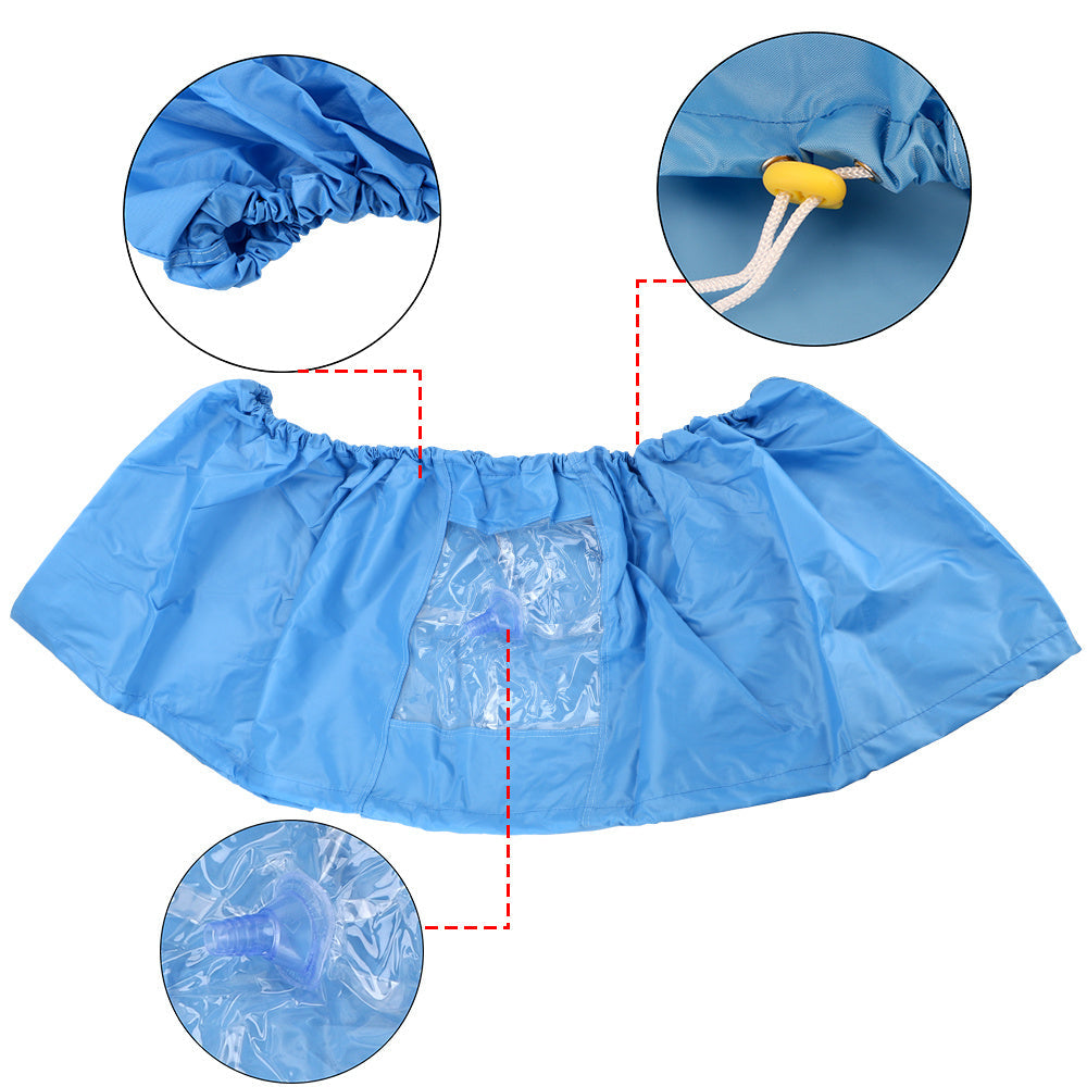 Blue Premium Air Conditioner Dust Cover designed for 1-3P Models with Outlet Pipe. It is washable, reusable, and includes a tightening belt for a secure fit.