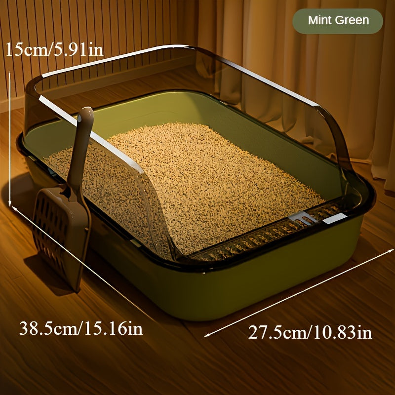 Medium-sized cat litter box with shovel for cats under 5.44 KG and small animals - Durable plastic, square design with high edge and splash guard - Easy-to-clean.