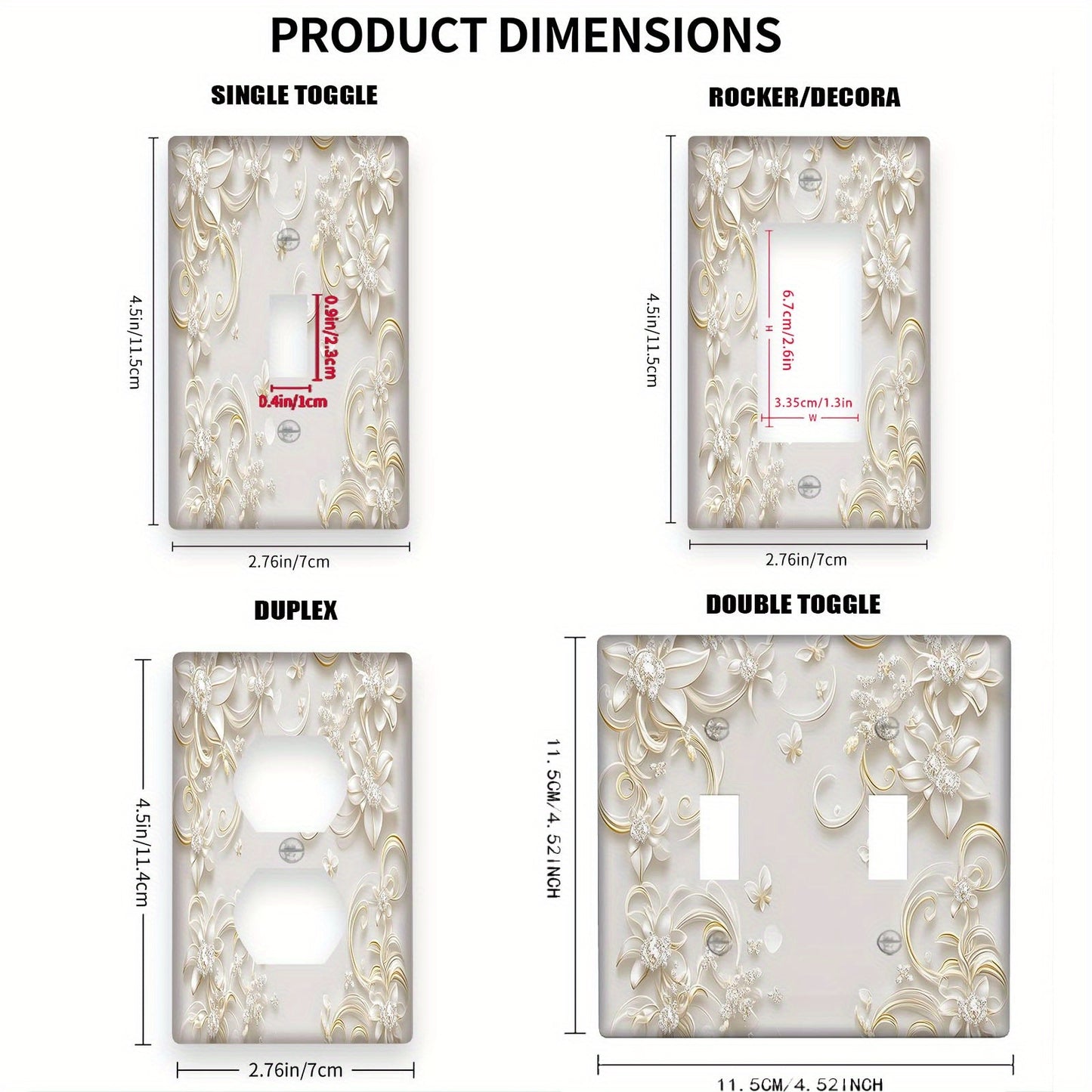 3D Floral Light Switch Cover in White with Country Cottage Style, No Electricity Required, Suitable for Bathrooms and Bedrooms.