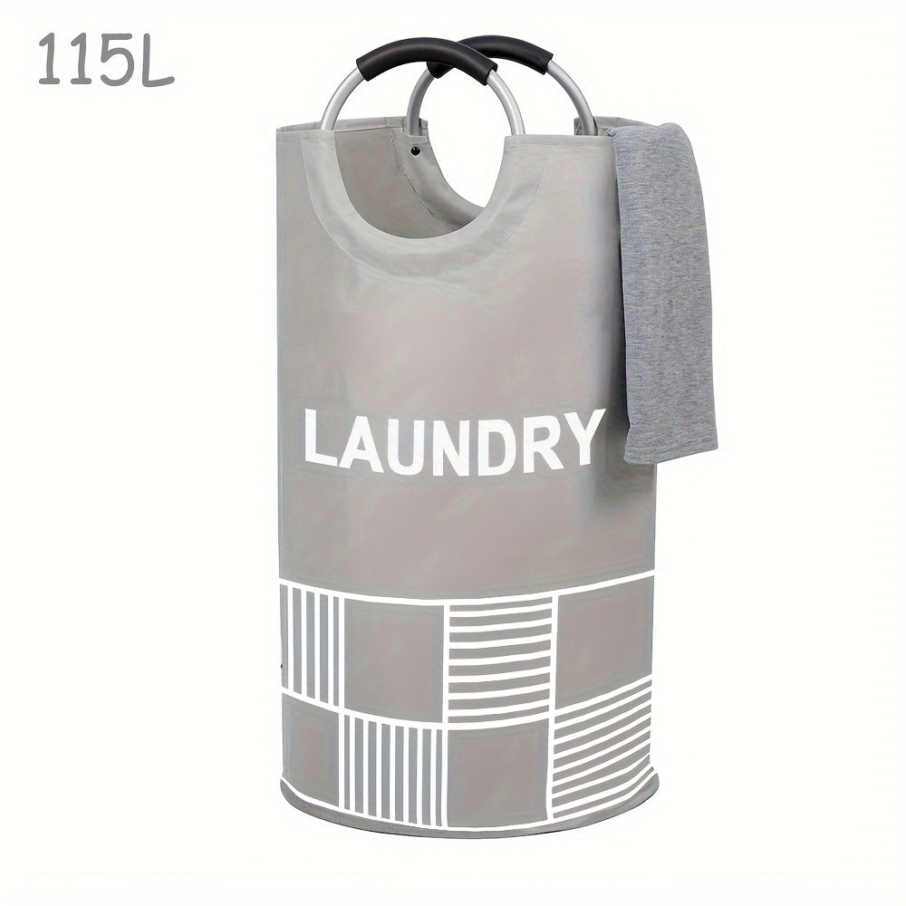 Waterproof laundry hamper with padded handles, stands up well and collapses for easy storage. Perfect for bathroom, laundry room, balcony, dorm, and more. Stay organized with this 82L/115L laundry basket.