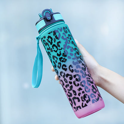 32oz Leopard Print Sports Water Bottle with Straw is PVC-Free and perfect for Running, Cycling, and Fitness. Great for Halloween, Christmas, and Easter gifts.