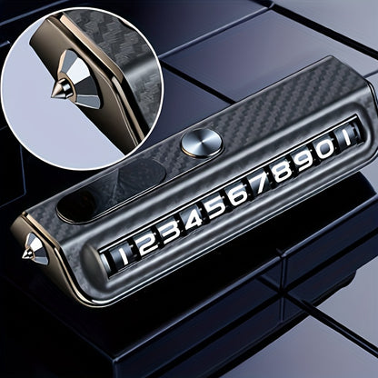 Luxury Dashboard Car Number Plate with Emergency Window Breaker Hammer, made of durable ABS material, featuring adjustable display and privacy protection, can also be used as an interior