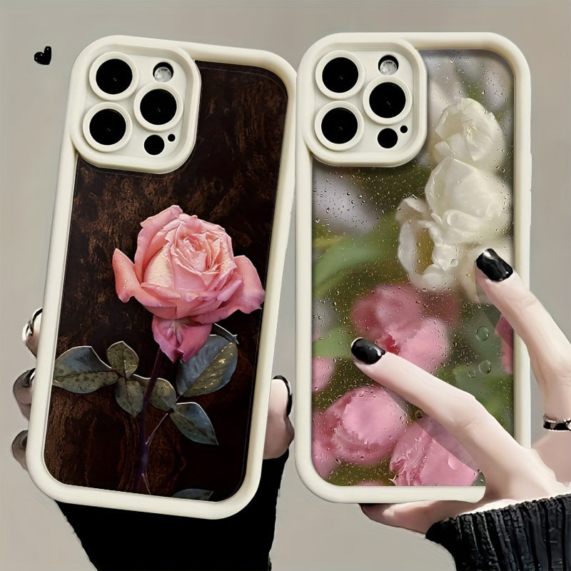 Rose pattern TPU phone case for wide iPhone series - sleek, protective, and aesthetically appealing.