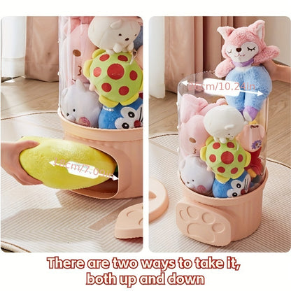 Glam style ABS animal-themed transparent doll storage rack for home and playroom decor, no electricity needed, stackable plush toy organizer.