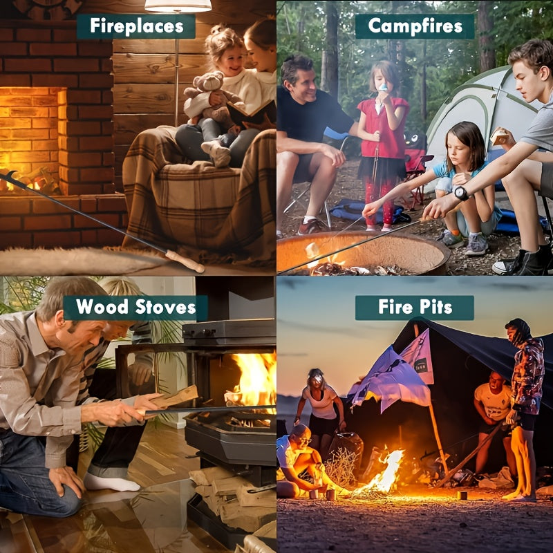 Set of fireplace tools for poking, made from strong metal and wood, featuring a comfortable handle for easy gripping. Ideal for stirring and adjusting fires in both campfires and home fireplaces. Includes essential accessories for maintaining your