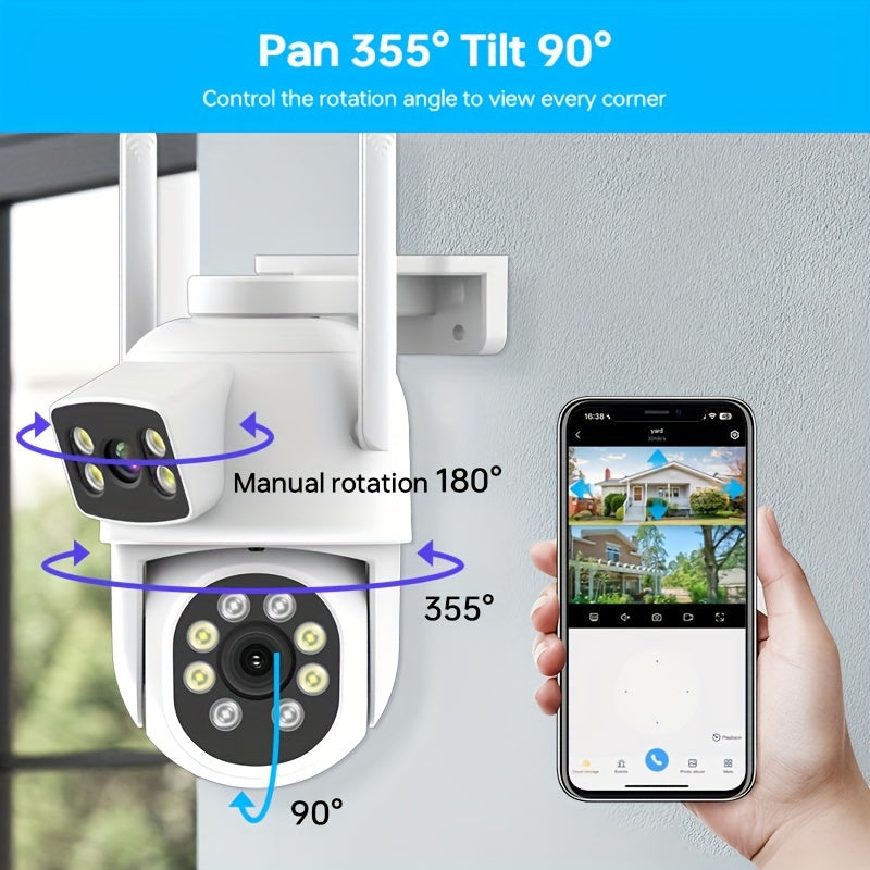 ZHXINSD Outdoor WiFi Security Camera with AI Human Tracking, Color Night Vision, Two-Way Audio, Pan/Tilt Rotation - Dual Lens, USB Powered, Compatible with Eseecloud App