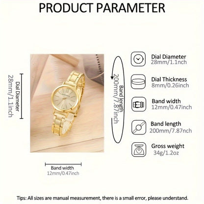 2-piece trendy gold quartz watch and bracelet set for women, perfect for Valentine's Day, Easter, and Eid al-Fitr gifts.