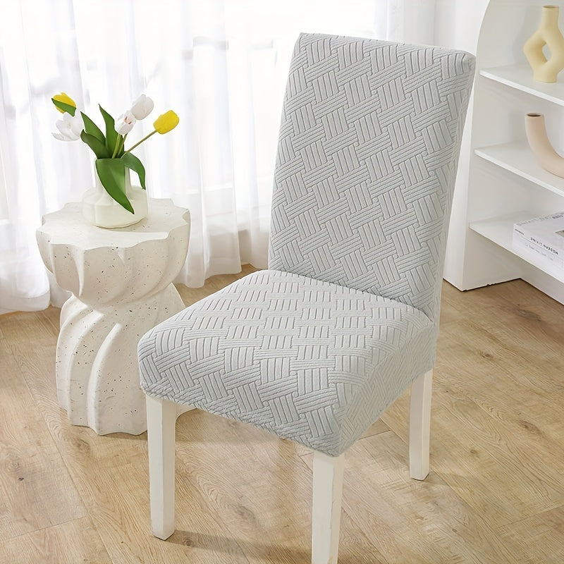 Elastic chair covers in sets of 2, 4, or 6 for restaurant and hotel dining chairs provide protection.