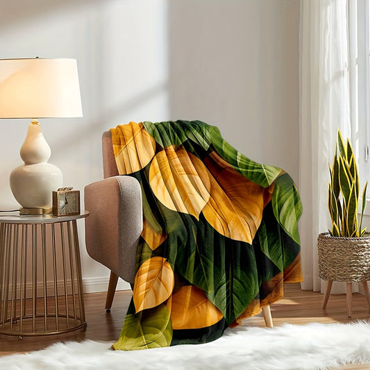 Get cozy with our 1pc 3D leaf print flannel blanket! Perfect for snuggling up on the sofa, bed, or even at the office. This soft and cozy throw blanket is ideal for travel and naptime, making it a versatile option for any occasion. Whether you're gifting