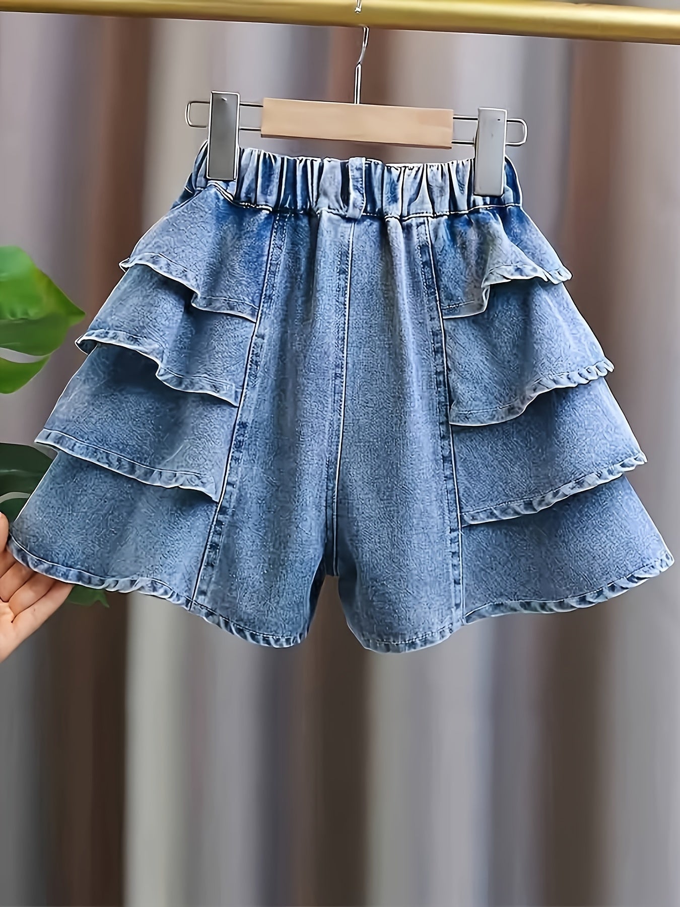 Solid color flutter denim skirt shorts for girls, cute and comfy holiday jeans summer gift, culotte that is breathabale.