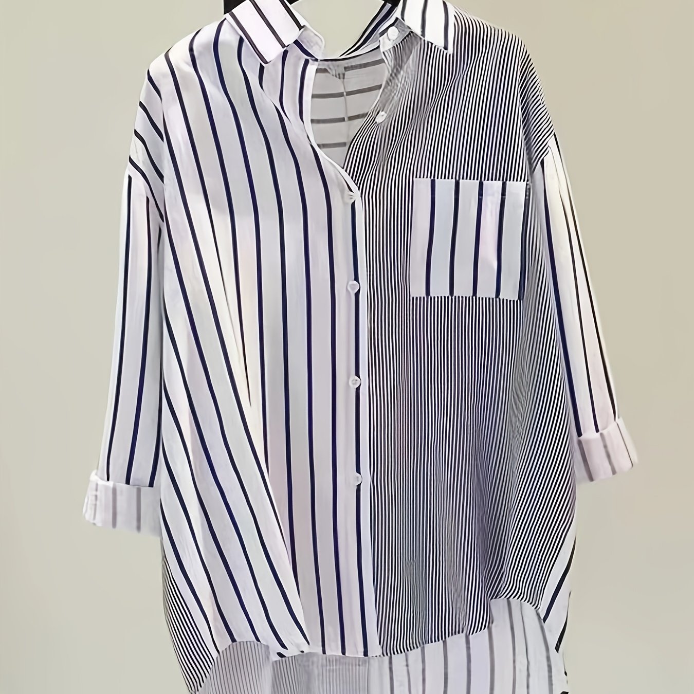 Long-Sleeve Elegant Striped Shirt for Plus-Size Women