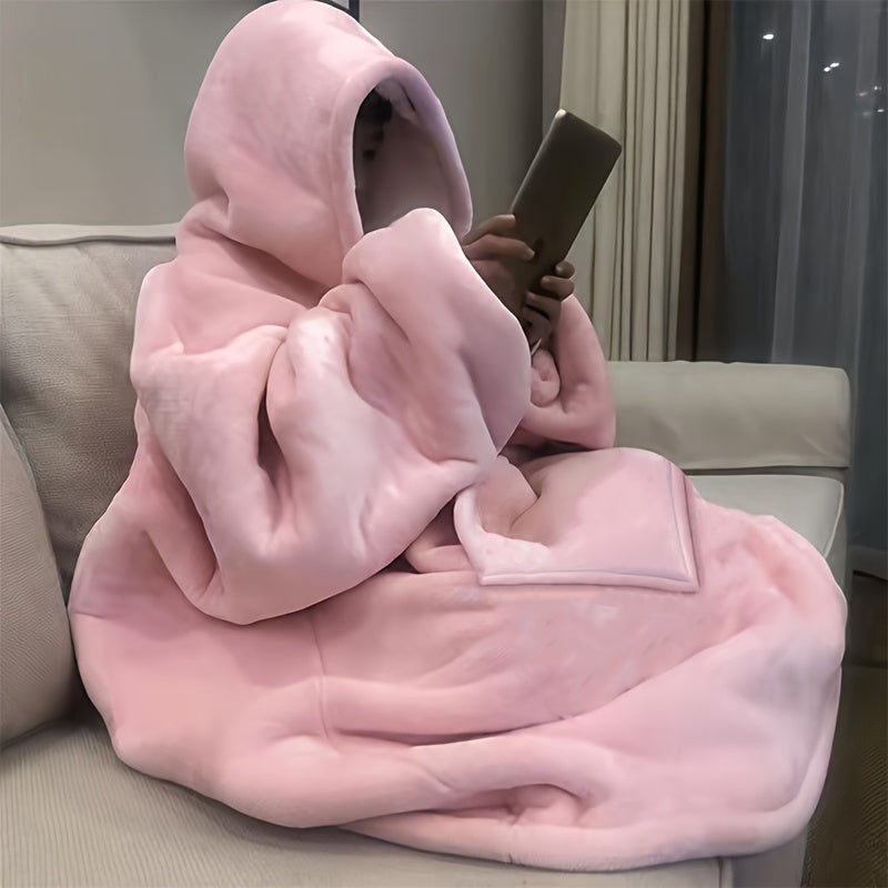 Perfect for gift-giving this Christmas, this Ultra-Soft Reversible Sherpa Fleece Hoodie Blanket features a cozy wearable design with a Kangaroo Pocket. Stay warm and snuggle up in this Machine Washable sweatshirt.