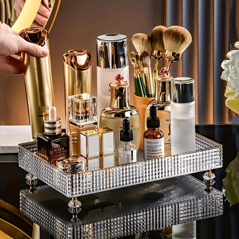 1pc Cosmetic Storage Rack with Desktop Bathroom Tray for Perfume and Makeup Organization, including a Ring Storage Tray, Home Decor and Bathroom Accessories.