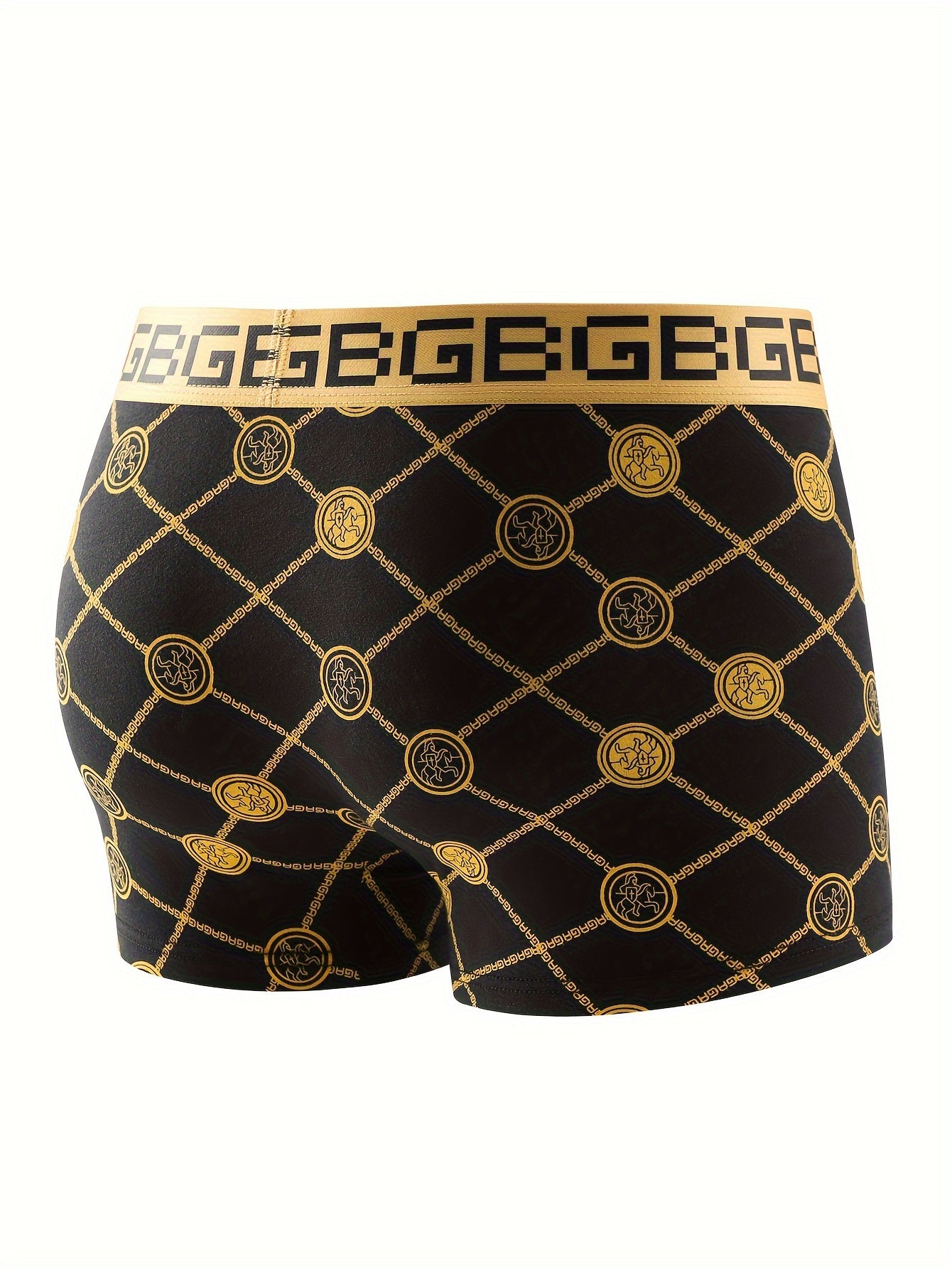 10pcs Men's Random Black Golden Series Luxury Boxer Briefs, Loose Mid Waist Breathable