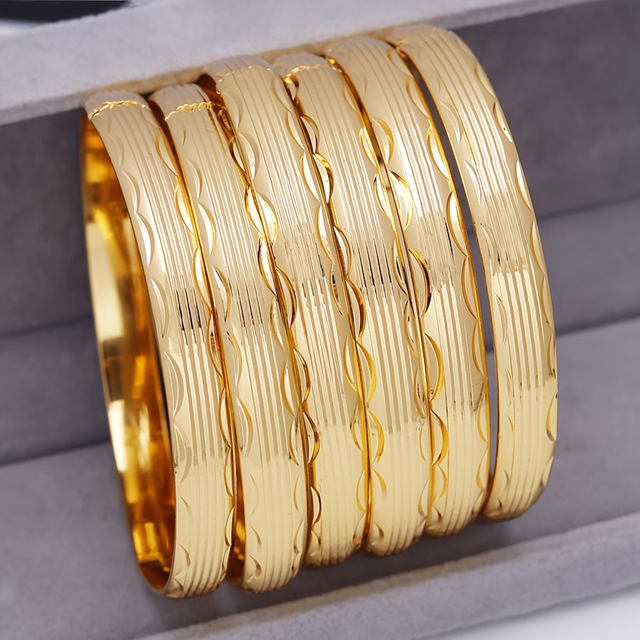 Set of 6 Striped Bracelets for Women - Stylish Latin Bohemian Dubai Middle Eastern Classic Elegant Open Cuff Bracelets - Made of Copper, Suitable for Daily and Party Wear, Perfect Accessory for All Seasons