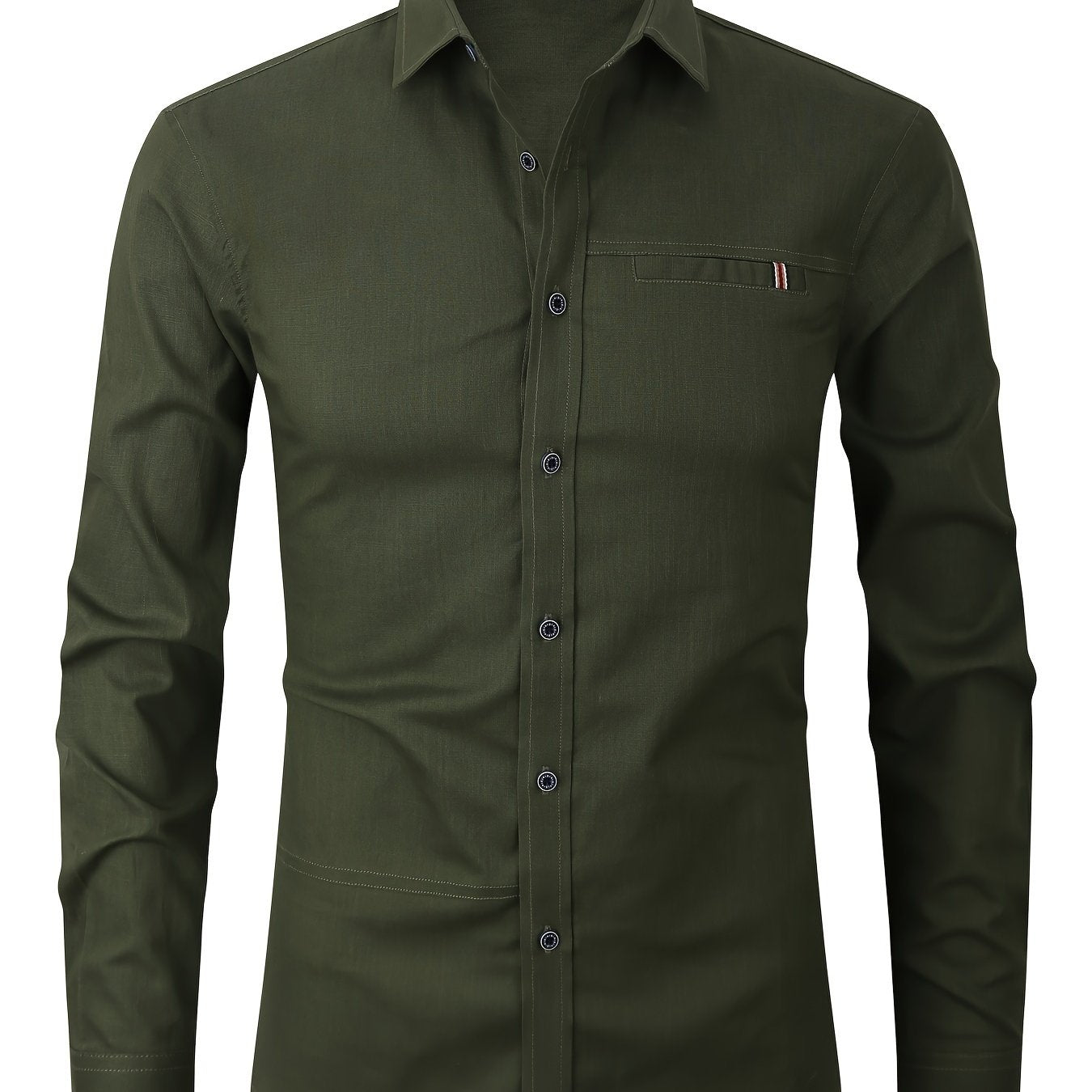 Men's Solid Long Sleeve Button Up Shirt for Daily Wear, Spring/Fall Outdoor Fashion