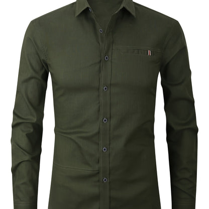 Men's Solid Long Sleeve Button Up Shirt for Daily Wear, Spring/Fall Outdoor Fashion