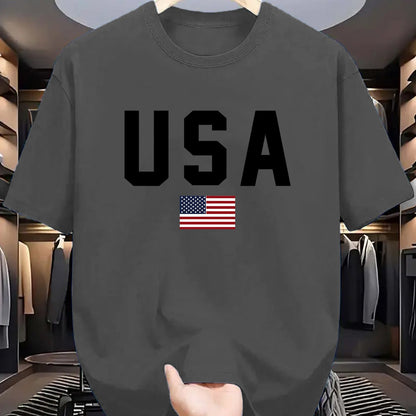 Men's Comfortable & Stretchy USA Flag T-Shirt. Ideal for Summer activities with American Emblem Design.