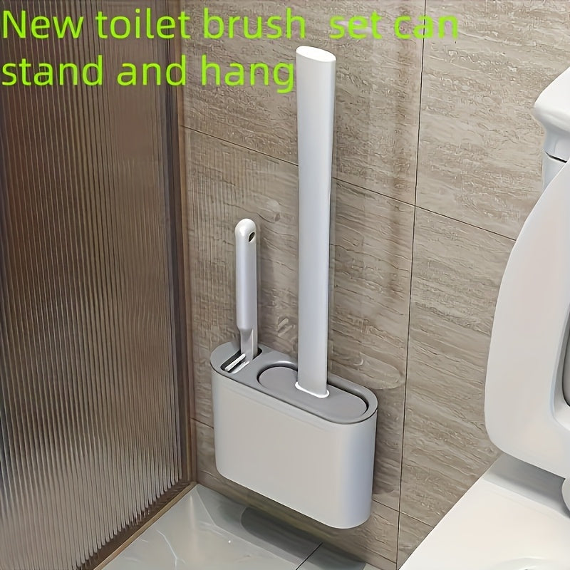 Wall-mounted Modern Toilet Brush Set that is Quick Drying, Leak-Proof, and Odor-Free, made of Plastic with Brush and Holder for bathroom cleaning.