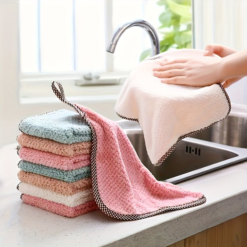 Pineapple Grid Edge Dish Cloths in 5-Pack or 10-Pack, Absorbs Non-Stick Oil and Water Efficiently, Ideal for Household Cleaning, with Convenient Hanging Loop.